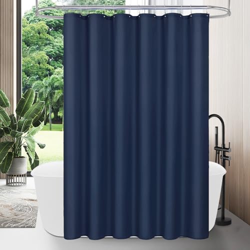MitoVilla Long Fabric Shower Curtain Liner, Soft & Lightweight Shower Curtain Liner for Hotel with Plastic Hooks, Machine Washable, Waterproof, 72x78 Inch, Navy Blue