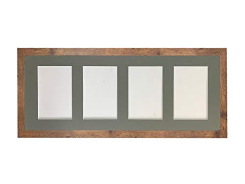 H7 Vintage Wood Picture Photo Frame with Dark Grey 7 x 5 Inch Three Aperture Long Mount