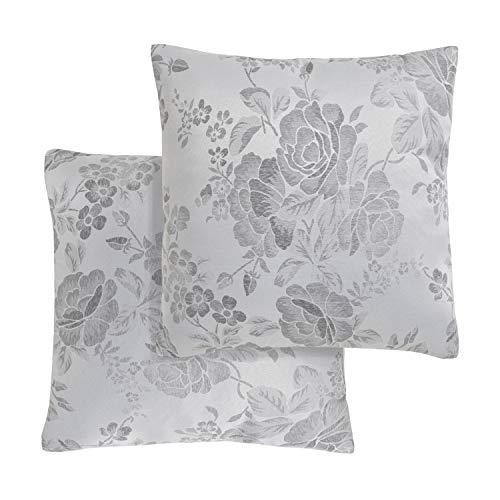 Emma Barclay Grace – Floral Jacquard Cushion Cover in Silver - 17x17 (43x43cm)