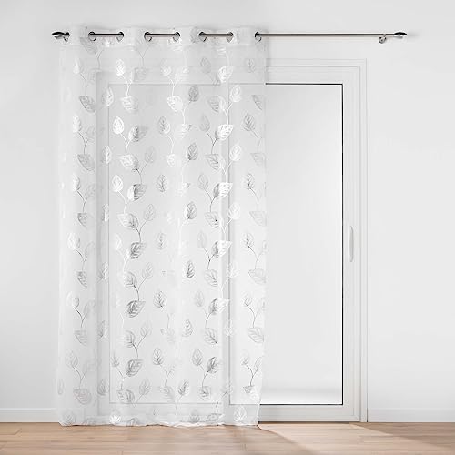 Douceur d'Intérieur, Net Curtain with Eyelets (140 x 240 cm) Edelia Silver, Metallic Printed Sandblasted Voile