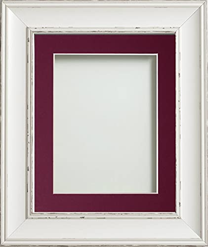 Frame Company Brooke Antique White Photo Frame, Plum Mount, 12x12 for 8x8 inch, fitted with perspex