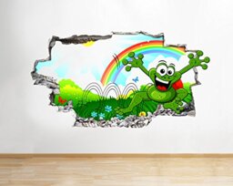 Q599 Cartoon Frog Cool Kid Bedroom Smashed Wall Decal 3D Art Stickers Vinyl RoomKids Bedroom Baby Nursery Cool Livingroom Hall Boys Girls