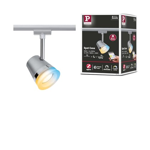 Paulmann 95526 Cone URail Smart Home Zigbee 3.0 Individual spot with Tunable White lamp GU10 330lm 5W Tunable White dimmable 230V Chrome matt, Chrome Rail System