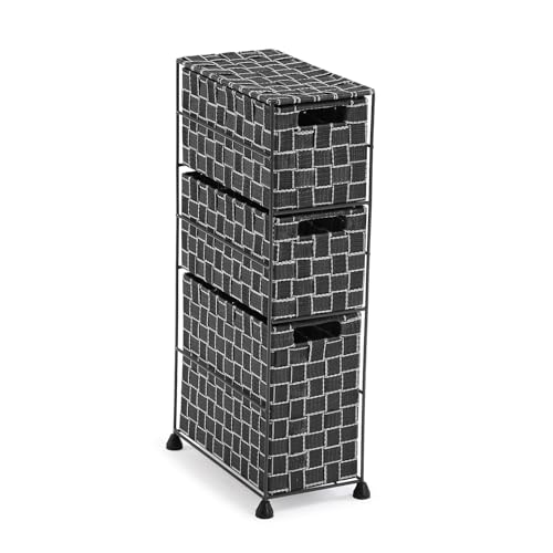 Versa Nilo Auxiliary Bathroom Furniture, Bathroom shelf with 3 storage baskets, Dimensions (H x W x D) 57 x 15.5 x 28 cm, Textured Plastic, Black Color