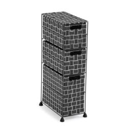 Versa Nilo Auxiliary Bathroom Furniture, Bathroom shelf with 3 storage baskets, Dimensions (H x W x D) 57 x 15.5 x 28 cm, Textured Plastic, Black Color