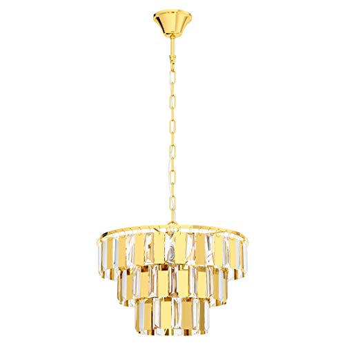 EGLO Erseka 5-Bulb Pendant Light Modern Elegant Steel in Brass and Clear Crystal Dining Table Lamp Living Room Lamp Hanging with E14 Socket Diameter 38.5 cm