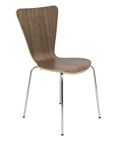 Office Hippo Heavy Duty Cafe Bistro Stacking Chair, Wood, Suitable For Commercial Use - Walnut, Pack of 4