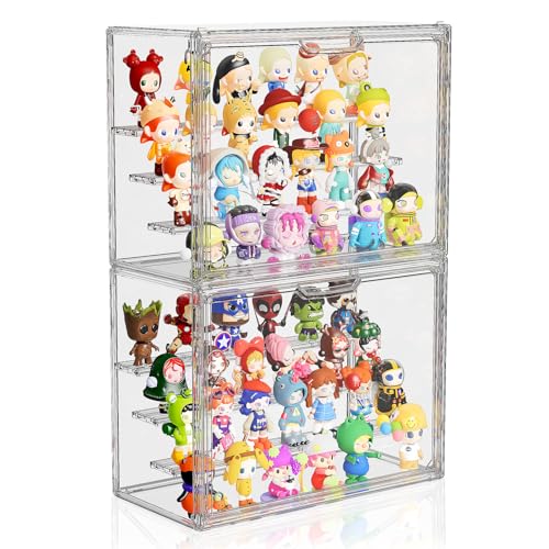 MSHOMELY Clear Acrylic Display Case for Collectibles 4 Layer Hobby Figure Display Case Box with Shelves Stackable Figurine Display Boxes for Funko Pop Mart Labubu Model, 2 Pack