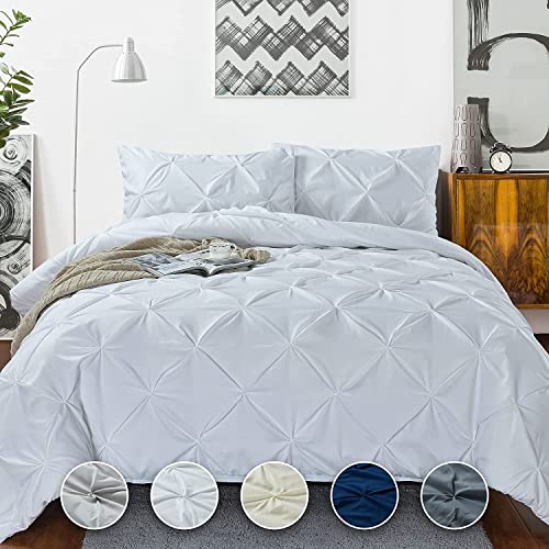 "Crown Collection 1000-TC Hypoallergenic Ultra Soft Design 100% Egyptian Cotton Pinch Plated Duvet Cover with Zipper Colser & 2pcs Pillow Case Set (Eastern King Size (118"" x 110""), White)"