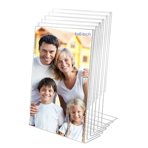 Bolidery 4x6 Acrylic Picture Frames, Set Of 6 Clear Acrylic Frameless Transparent Frame Gift for Desktop Display, Vertical Standing Picture or Display Sign Holder with Inserts for Home Office
