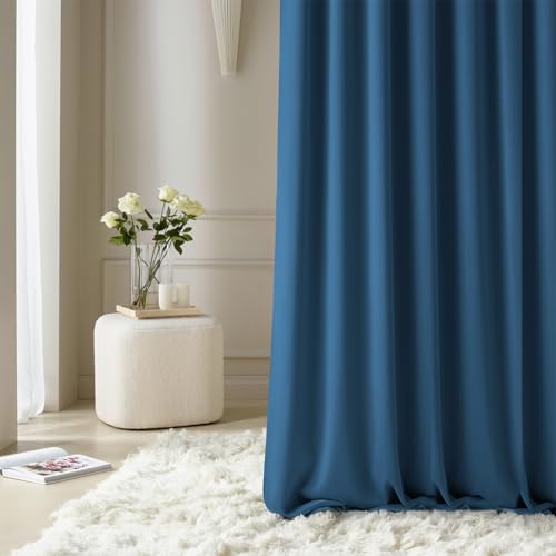 ROOM99 Aura Silver Eyelet Curtain, 180 x 280 cm (W x H) Modern Sliding Curtain, Living Room, Bedroom, Dark Blue