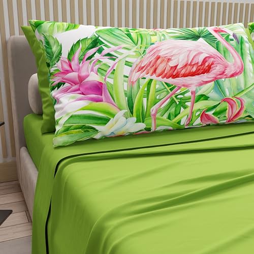 PETTI Artigiani Italiani - Cotton Sheets with Pillowcases in Digital Print, Double Bed Sheet, Double Bed Set, Flamingo, 100% Made in Italy