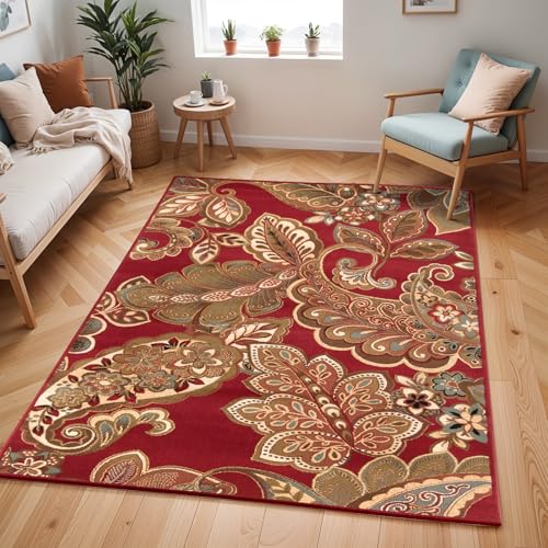 Livabliss Thory Abstract - Area Living Room 120x160 cm, Dining Room, Lounge, Kitchen, Bedroom - Modern Marble Large, Soft Luxurious Easy Care Medium Pile, Red, Brown, Green, Black