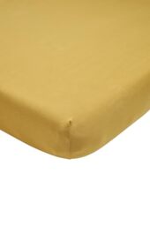 Meyco Home Basic Jersey Plain Fitted Sheet for 1 Person (Flat Sheet with Soft Jersey Quality, 100% Cotton, thanks to All-Round Elastic, Dimensions: 120 x 200 cm), Honey Gold