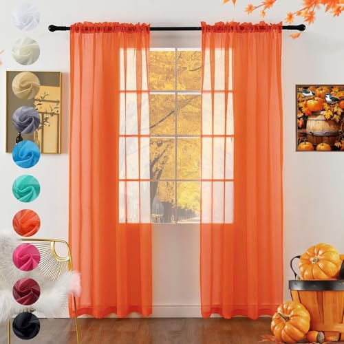 youleyar Solid Sheer Rod Pocket Curtain Draperies 2 Panels White Beige Black Grey Coffee 52 Inch Width 108 Inch Long 1 Pair for Kitchen Bedroom Children Living Room Yard (Burnt Orange,52W???108L)