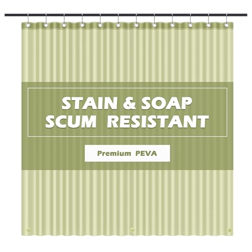 EHZNZIE Shower Curtain Liner Light Weight PEVA, Shower Liner 72x72 Inches, Waterproof, No Chemical Smell with 12 Rust Proof Metal Grommets for Bathroom Shower Curtain, Sage