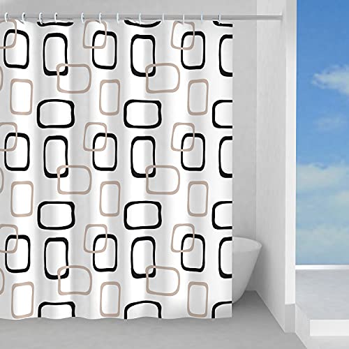 Gedy G-Piper Shower Curtain, 180 x 200 cm, Made of PES, 100% Waterproof, Beige and Black Finish, R&S Design, Shower Curtain with 12 Rings, 2 Year Warranty