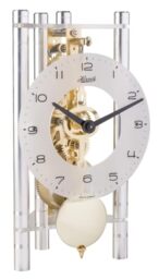 Hermle Skeleton Table Clock with Anodised Aluminium Columns - Triangle 23022-X40721, Arabic Dial Glass, Silver, Brass Movement, 19.5 cm x 11 cm x 9 cm