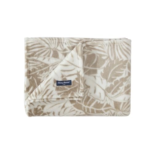 "Tommy Bahama - Throw Blanket, Plush Fleece Bedding, Tropical Home Decor for Bed or Couch (Costa Blanca Beige, 50"" x 70"")"