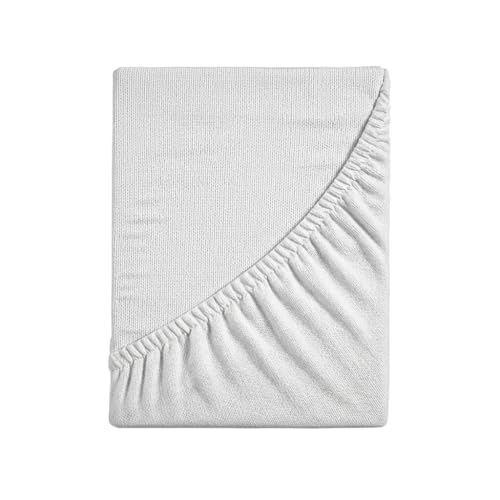Fitted Sheet for Double Bed, Plain Dyed Fitted Bottom Sheet, 4 Sides, 100% Cotton Jersey, 170/180 x 190/200 cm, White