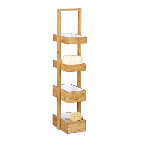 Relaxdays Bamboo Bathroom Shelf with 4 Baskets, Stand, HxWxD: 88 x 25 x 18 cm, Natural Wood