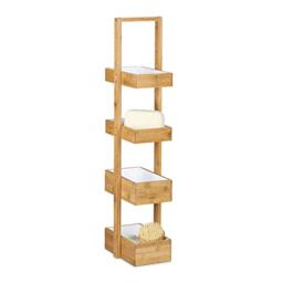 Relaxdays Bamboo Bathroom Shelf with 4 Baskets, Stand, HxWxD: 88 x 25 x 18 cm, Natural Wood