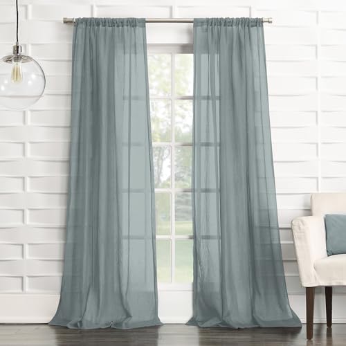 "No. 918 Tayla Crushed Texture Semi-Sheer Rod Pocket Curtain Panel, 50"" x 84"", Harbor Blue"