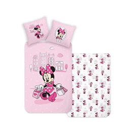 Disney Home Minnie Children's Reversible Bed Linen Set, 135 x 200 cm, Pillowcase 80 x 80 cm, Super Soft Renforcé 100% Cotton, 2-Piece Minnie Bed Linen, Soft and Comfortable on the Skin, Minnie, Pink