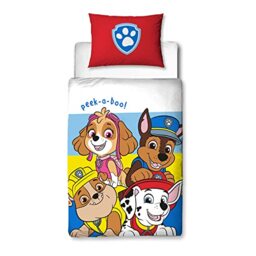 Paw Patrol Official Pupster Design Toddler Cot Bed Duvet Cover Set - Reversible 2 Sided Bedding Duvet Cover Including Matching Pillow Case, Polycotton
