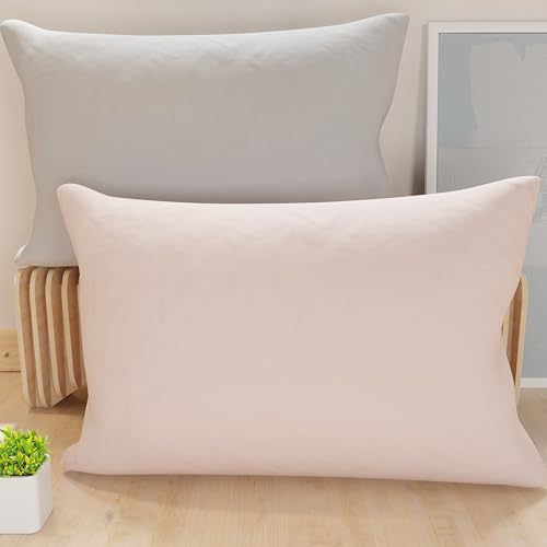 PETTI Artigiani Italiani - Pair of Pillow Cases 80 x 40 cm in Microfibre, Pillows for Bedroom Furniture, Sofa, Set of 2 Cushion Covers, Double Face Pillowcase Powder Light Grey