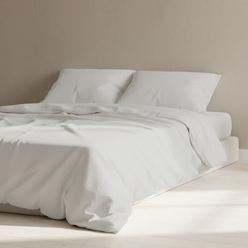 The Linen Company NY 100% Cotton Percale – King Size Duvet Cover, Light, Cool & Crisp Hotel Feel, Breathable, Skin-Friendly, Lightweight, Temperature-Regulating Bedding (Light Grey)