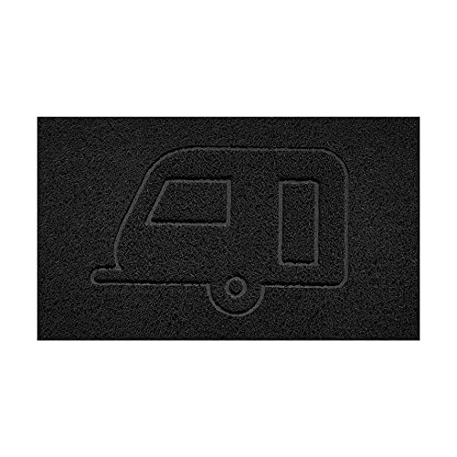 Nicoman Embossed Spaghetti Door Mat Dirt-Trapper Jet-Washable Doormat 70x43cm (Black, CARAVAN Shape) - Use Indoor or Sheltered Outdoor