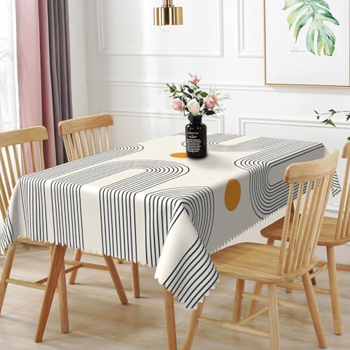 TTQYFNM 70x90inches Boho Mid Century Tablecloth Minimalist Abstract Arch Simple Sun Modern Art Table Cloth Washable and Reusable Fabric Table Cover for Kitchen Dining Living Room Home Decoration