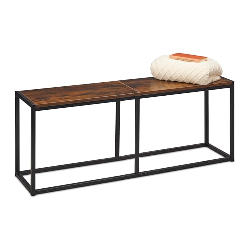 Relaxdays Metal Dining Bench, Living Room & Hallway, Industrial/Dark Brown, 47x120x30 cm