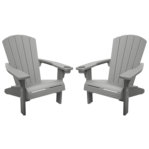 Keter Alpine Adirondack Garden Chair – Set of 2 - Light Grey - Outdoor Wood-Effect Chair - Weatherproof, Durable & Maintenance-Free - Comfortable Deep Seat - Lightweight, Easy Assembly - 160kg Load