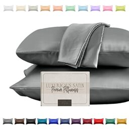 Elegant Comfort Silky and Luxurious 2-Piece Satin Pillowcase Set for Healthier Skin and Hair, Hidden Zipper Closure and Beautifully Packaged, Satin Pillowcase Set, King, Gray