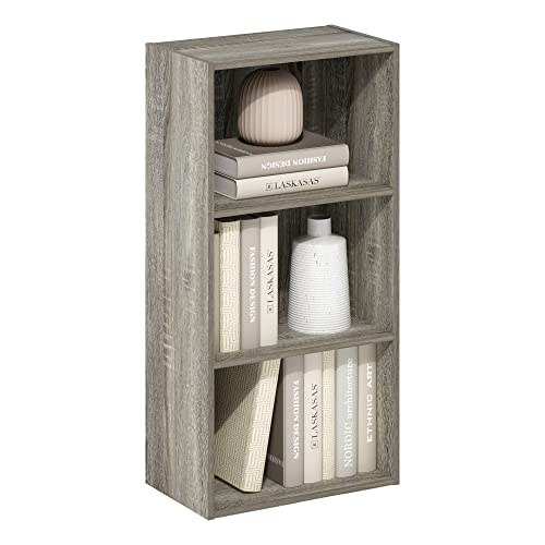 Furinno LUDER Book Shelf, 3-Tier Modern Bookshelf, Open Shelves Bookcase 9.3 x 16 x 31.4, for Living Room, Bedroom, Home Office, French Oak