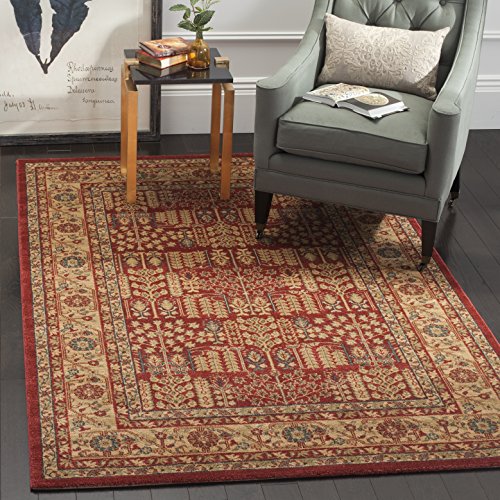Safavieh Traditional Rug for Living Room, Dining Room, Bedroom - Mahal Collection, Short Pile, in Red and Natural, 67 X 244 cm