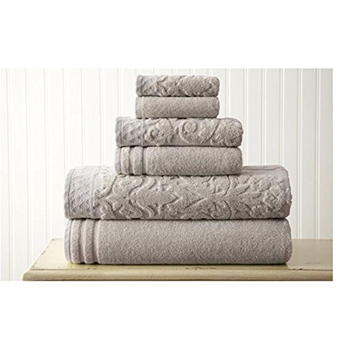 Amrapur Pacific Coast Textiles Damask Jacquard Towels with Embellished Border Set, Cotton, Grey, Single Size, 6-Piece