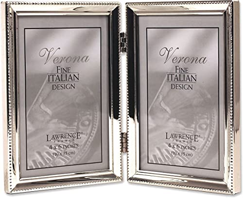 "Lawrence Frames Verona Collection 4"" x 6"" Metal Silver Hinged Double Picture Frame with Beads (11646D)"