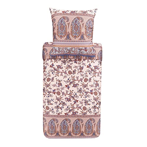 Bassetti Genova 41 9323460 Bed Linen Set Cotton Mako Satin in Beige 2-Piece with Zip Closure 155 x 220 cm / 80 x 80 cm