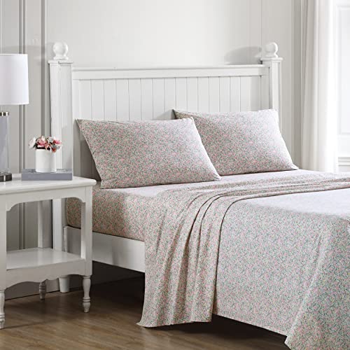 Laura Ashley - Twin XL Sheets, Cotton Percale Bedding Set, Lightweight & Breathable Home Decor, Dorm Room Essentials (Lovestone Pink, Twin XL)