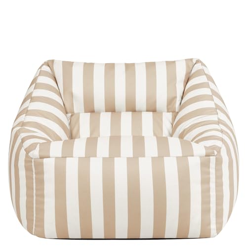 icon Natalia Bean Bag Chair, Kyoto Stripe Taupe, Woven Fabric, Large Adult Bean Bag with Filling Included, Comfy Chair, Armchair, Living Room Furniture, Bedroom Furniture