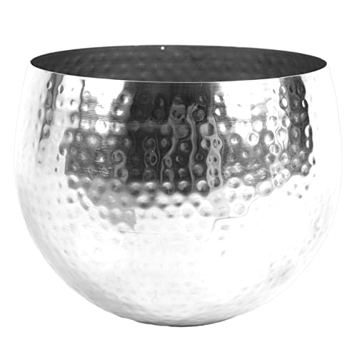 Leaf LEAF-7303 Large Metal Planter 22 x 18cm Hammered Silver Colour-Straight Edge