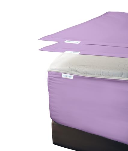 "Zip On Fitted Sheet - Includes 1 Fitted Base + 2 Zip Sheet - Easy to Handle, Won???t Pop Off Sheet - 600 TC Cotton Fitted Sheet- 18"" Deep Pocket King Size- Lavender"