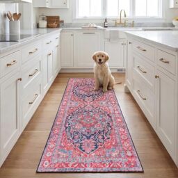 SAFAVIEH Traditional Rug Ideal for High Traffic Areas - Machine Washable and Non Slip - Tucson Collection, Short Pile, in Navy and Red, 76 X 244 cm