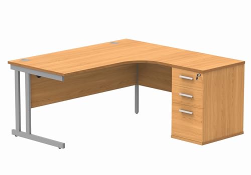 Office Hippo Heavy Duty Radial Office Desk With Filing Cabinet Storage, Right Corner Desk, Strong & Reliable Office Table With Integrated Cable Ports, PC For Office or Home