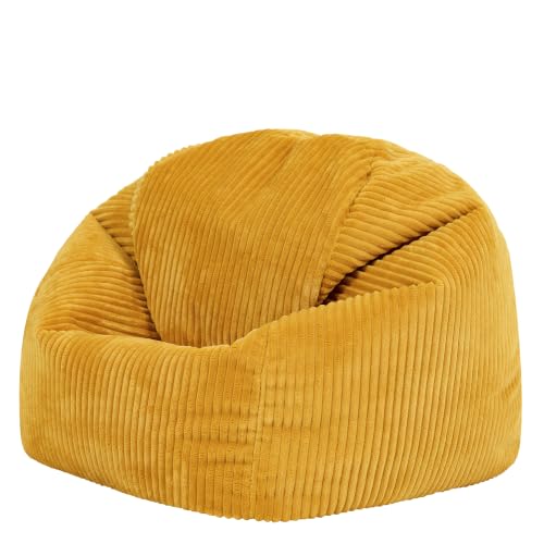 icon Kingston Kids Cord Bean Bag with Filling Included, Yellow - Made in the UK, Kids Beanbag, Soft Corduroy Fabric, Floor Chair for Playroom or Bedroom