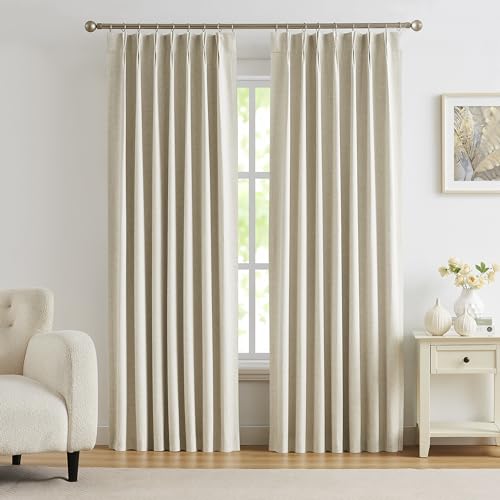 "Kayne Studio Blended Linen Pinch Pleat Blackout Curtains 84 inch Long for Living Room Bedroom,Thermal Insulated Window Treatments Pleated Drapes for Track with 9 Hooks,40""x84"",Dark Linen,1 Panel"