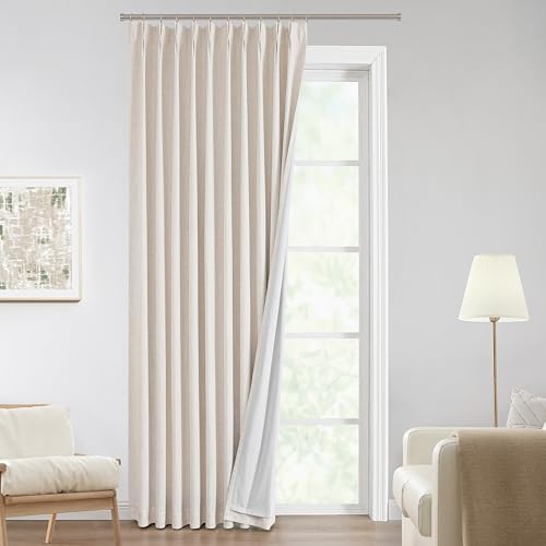 "Vision Home Natural Pinch Pleated Full Blackout Curtains Linen Blended Room Darkening Window Curtains 120 inch for Living Room Bedroom Thermal Insulated Pinch Pleat Drapes with Hooks 60"" Wx120 Lx1"